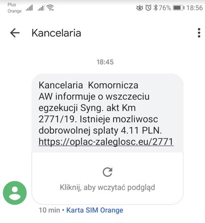 fałszywy SMS